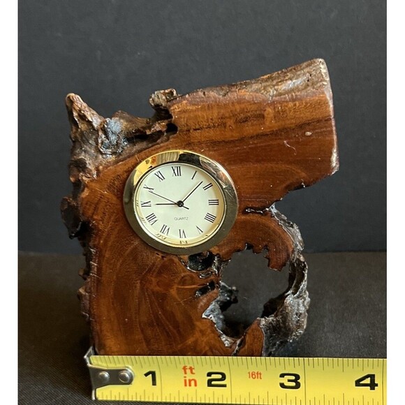 Unusual Interesting Wooden Encased Quartz Clock Handmade Compact Size - Picture 10 of 11